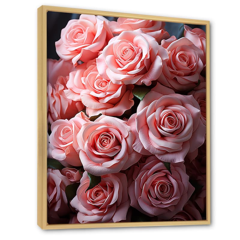 Designart "Pink Graceful Roses Bouquet" Roses Framed Wall Art Living